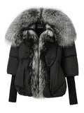 Fur Trim Puffer Jacket in Black & Gray