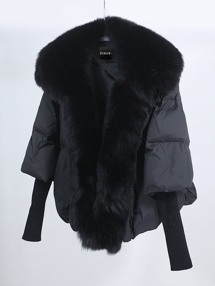 Fur Trim Puffer Jacket in Black