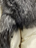 Fur Trim Puffer Jacket in Cream & Gray
