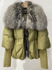 Fur Trim Puffer Jacket in Khaki & Gray