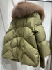 Fur Trim Puffer Jacket in Khaki & Brown