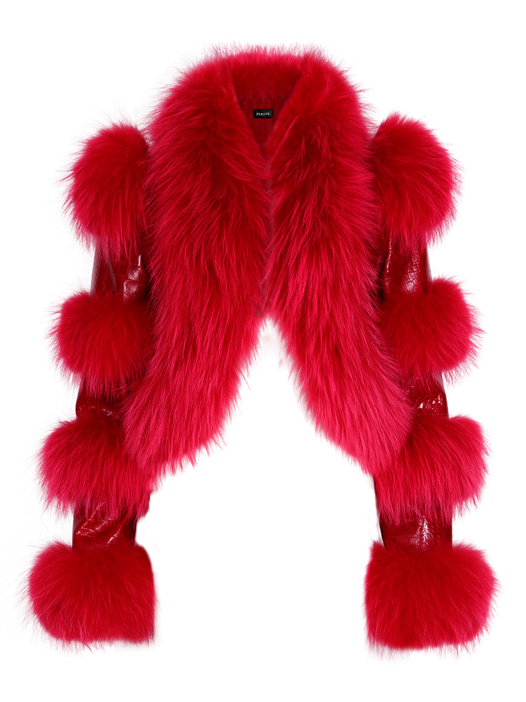 LITALY Fur Trim Leather Jacket in Red – ZCRAVE