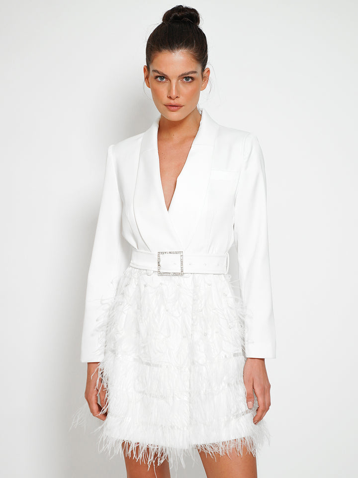 FIFTH AVE & THE CITY Feathers Dress in White