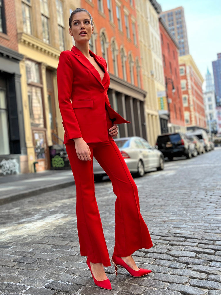 Amira Faux Leather Blazer - Red – Cazinc The Label