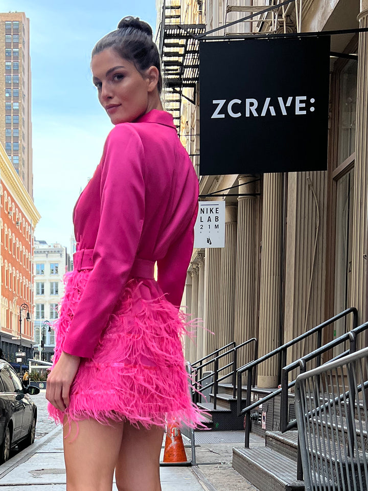 FIFTH AVE & THE CITY Feathers Dress in Fuchsia