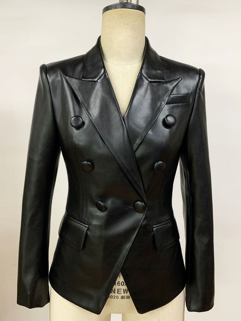Double Breasted Leather Blazer