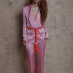 DALIDA Double-breasted Satin Blazer + Pants Matching Set in Pink - Image 2