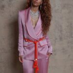 DALIDA Double-breasted Satin Blazer + Pants Matching Set in Pink - Image 4