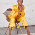 Tasseled Satin Blazer + Pants in Gold