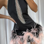 FERENE Feathers & Pearls Mini Dress