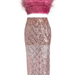 MAGLINA Feather Top & Sequins Skirt Set in Pink - Image 5