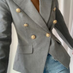 Double Breasted Blazer in Pale Gray - Image 3