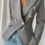 Double Breasted Blazer in Pale Gray - Image 2