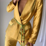 Tasseled Satin Blazer + Pants in Gold - Image 6