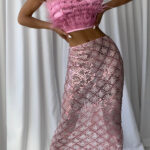 MAGLINA Feather Top & Sequins Skirt Set in Pink - Image 3
