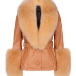 Fur Foxy Leather Short Coat in Tan