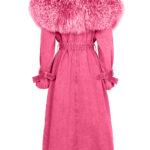 DUVE Fluffy Faux Fur Denim Coat in Pink - Image 2