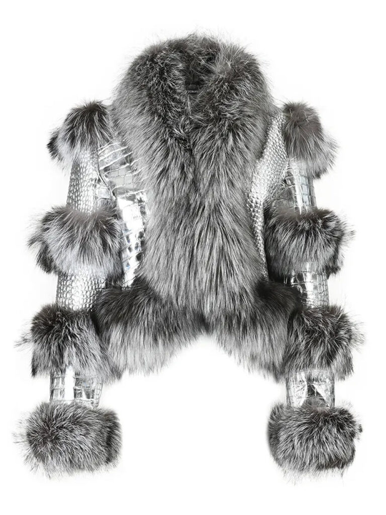 LITALY Fur Trim Leather Jacket in Silver