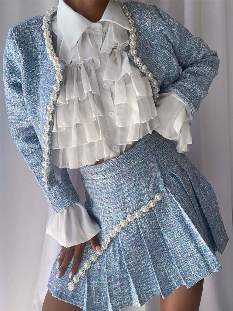 LE’ROSE Jacket & Skirt Set in Blue