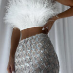 MAGLINA Feather Top & Sequins Skirt Set in White - Image 3
