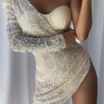 ETAME Sequins Mini Dress in Beige