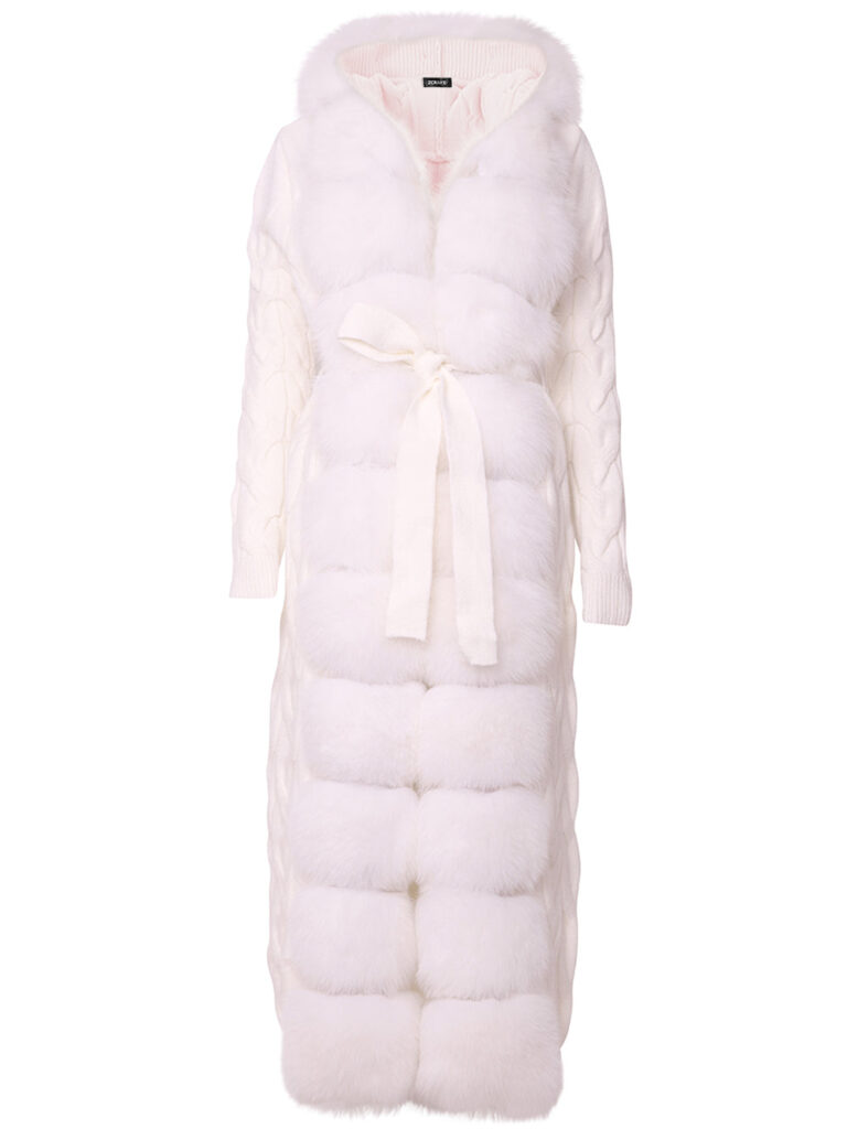 CAVO Fur-Trimmed Cashmere Cable-Knit Cardigan