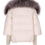 Fur Trim Puffer Jacket in Cream & Gray - Image 16