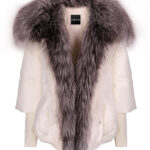 Fur Trim Puffer Jacket in Cream & Gray - Image 15