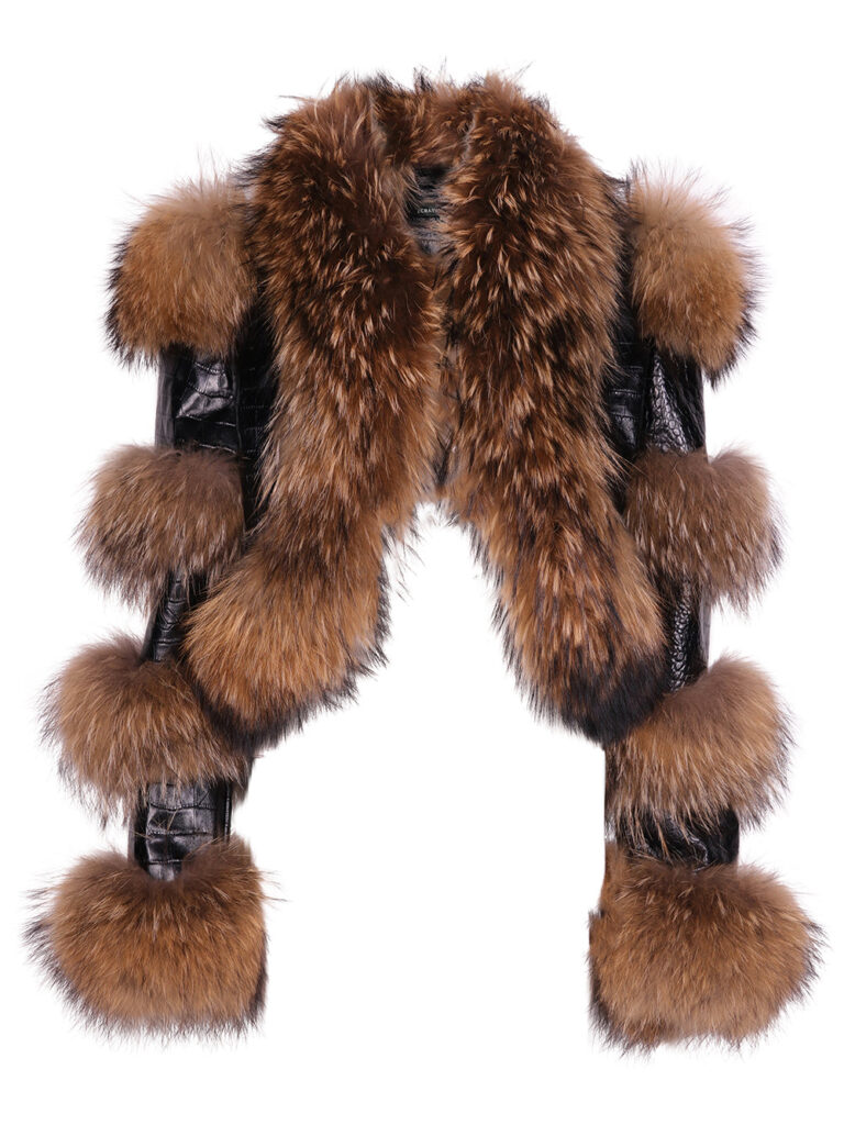 LITALY Fur Trim Leather Jacket in Black & Brown