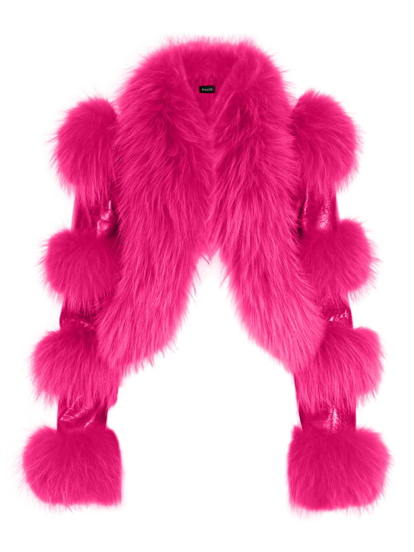 LITALY Fur Trim Leather Jacket in Fuchsia