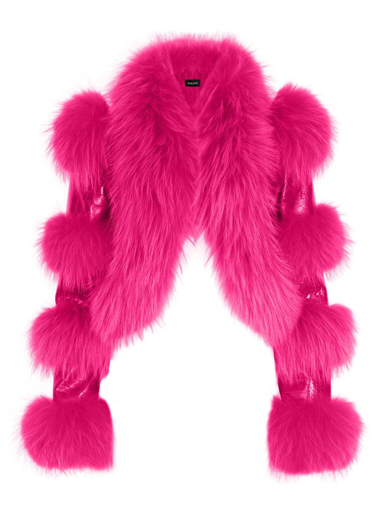 LITALY Fur Trim Leather Jacket in Fuchsia