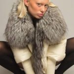 Fur Trim Puffer Jacket in Cream & Gray - Image 5