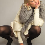 Fur Trim Puffer Jacket in Cream & Gray - Image 3