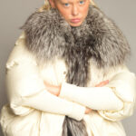 Fur Trim Puffer Jacket in Cream & Gray - Image 9