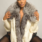 Fur Trim Puffer Jacket in Cream & Gray - Image 12