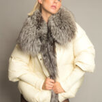 Fur Trim Puffer Jacket in Cream & Gray - Image 13
