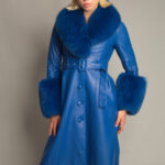 Foxy Leather Coat w/ Fox Fur In Blue - ZCRAVE™ OFFICIAL WEBSITE