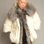 Fur Trim Puffer Jacket in Cream & Gray