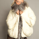 Fur Trim Puffer Jacket in Cream & Gray - Image 7
