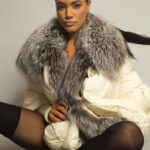 Fur Trim Puffer Jacket in Cream & Gray - Image 4