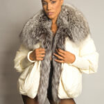 Fur Trim Puffer Jacket in Cream & Gray - Image 6