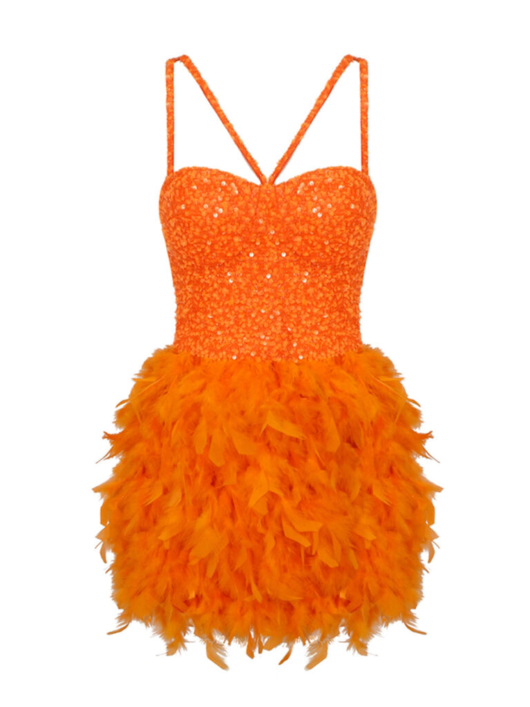 ANSA Feathers Mini Dress