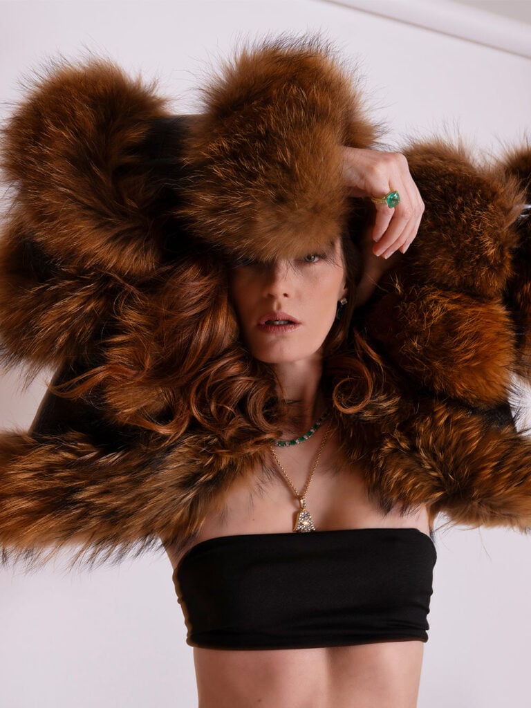 LITALY Fur & Leather Jacket in Black & Brown Left Image