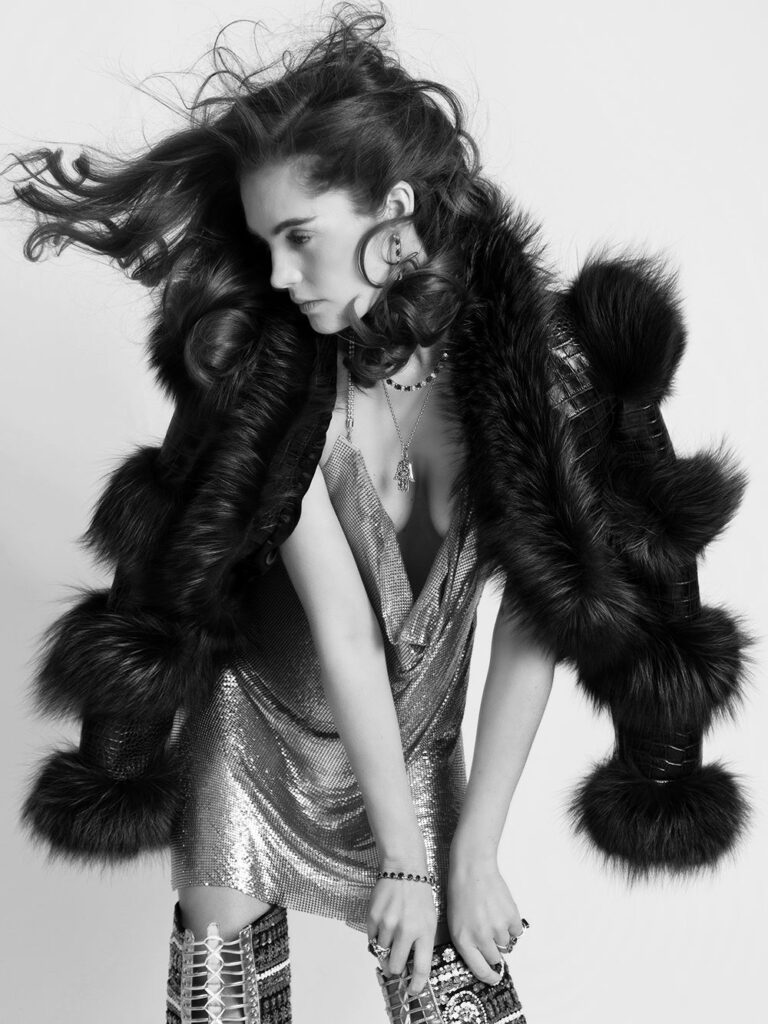 LITALY Fur & Leather Jacket in Black Right Image