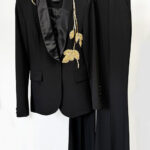 FOGELE Embellished Blazer & Flared Pants Set in Black