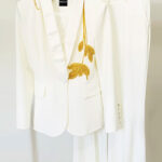 FOGELE Embellished Blazer & Flared Pants Set in White