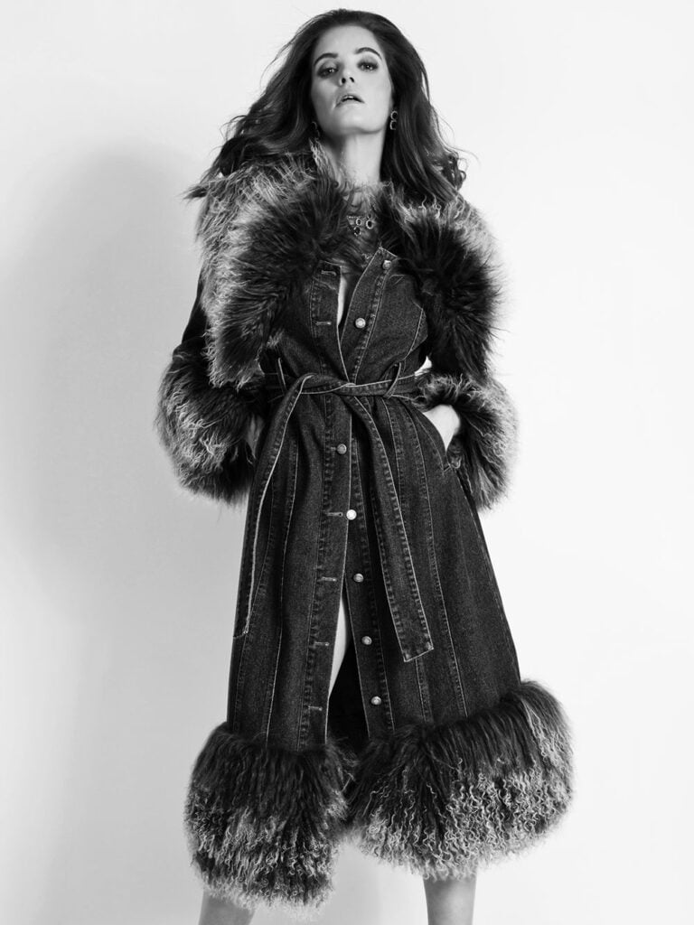 MEDUSA Denim Coat w/ Shearling Fur in Black Right Image