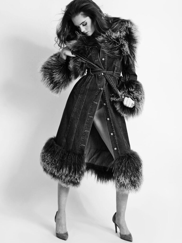 MEDUSA Denim Coat w/ Shearling Fur in Black Main Image