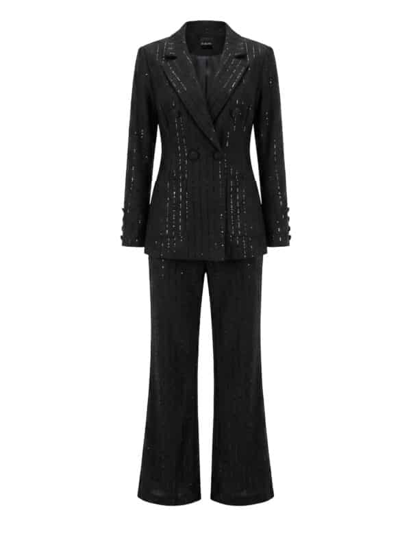 BRESSA Sequin Double Breasted Blazer & Flared Pants Set