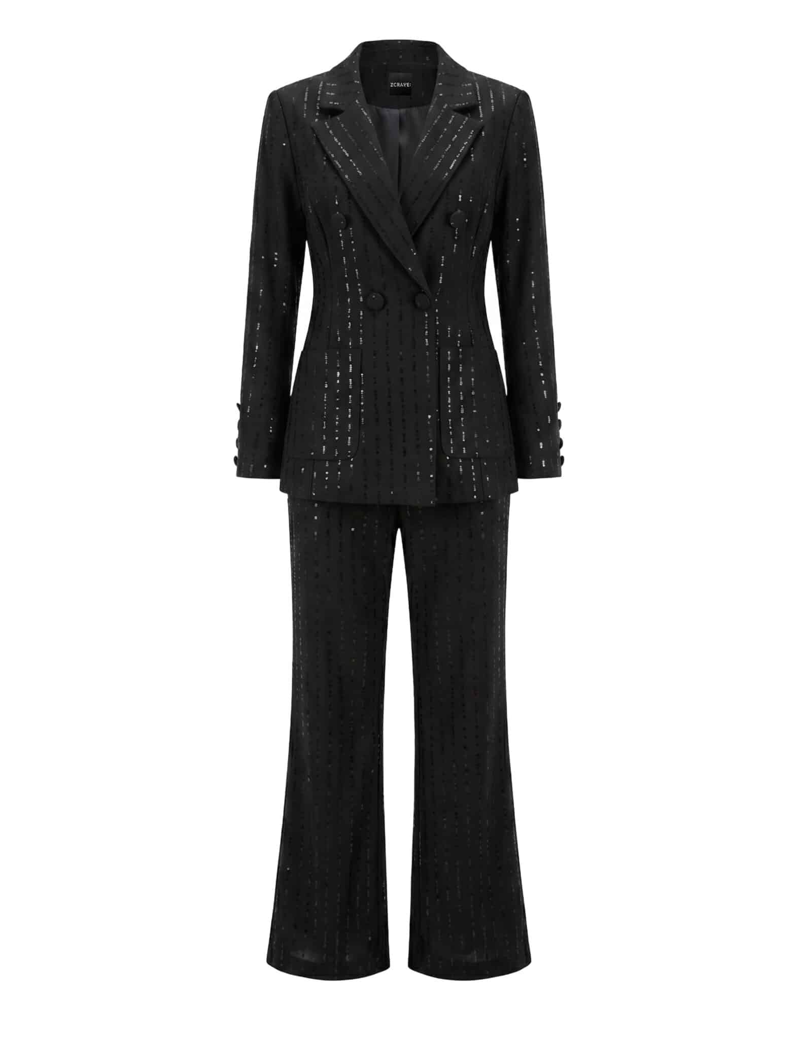 BRESSA SEQUIN DOUBLE BREASTED BLAZER &AMP; FLARED PANTS SET